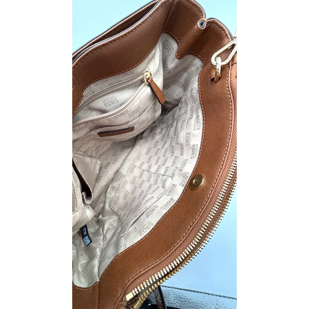 Michael Kors Kellen Crosshatch Leather‎ Satchel Medium 357GS0S6E Tote Adj Strap